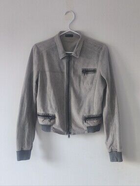 Light Gray Brown Suede Bomber Jacket with Zip Pockets